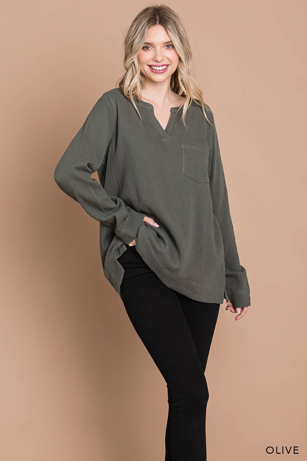 63165W - Fall/Winter Long Sleeve Cotton Gauze Top