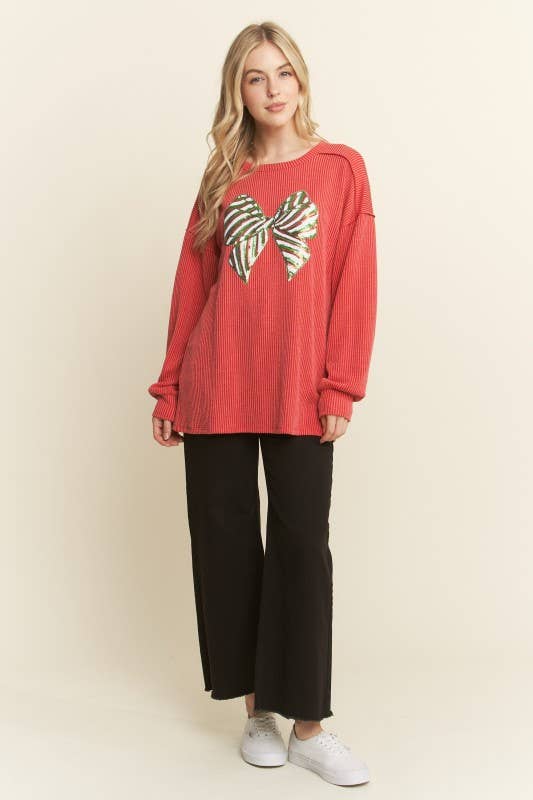 ET7746-19 LONG SLEEVE URBAN RIBBED TOP WITH RIBBON PATCH