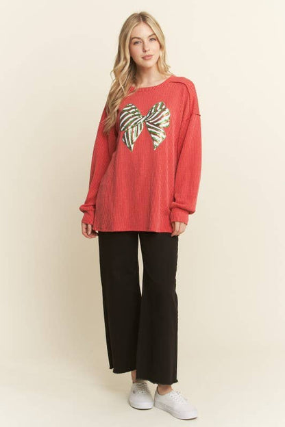 ET7746-19 LONG SLEEVE URBAN RIBBED TOP WITH RIBBON PATCH