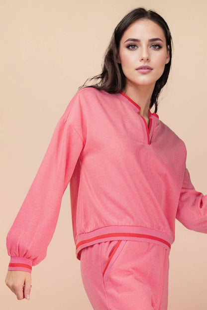 NT12382SET-Color Block Band Detail Comfy Knit Top & Pants Set