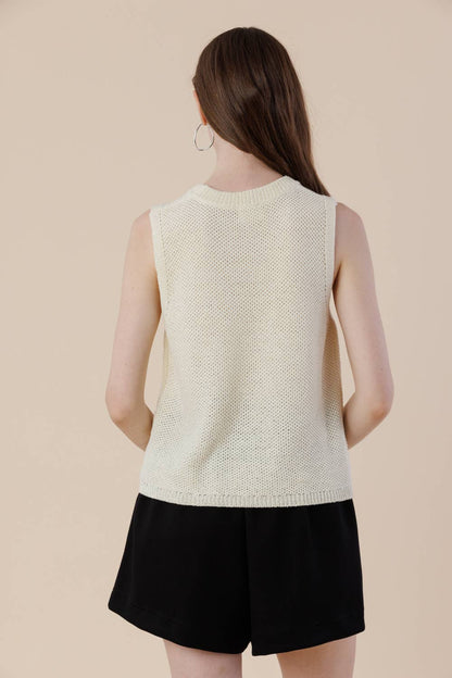 Embroidery Ribbon Knit Sweater Tank – Sleeveless Bow Vest