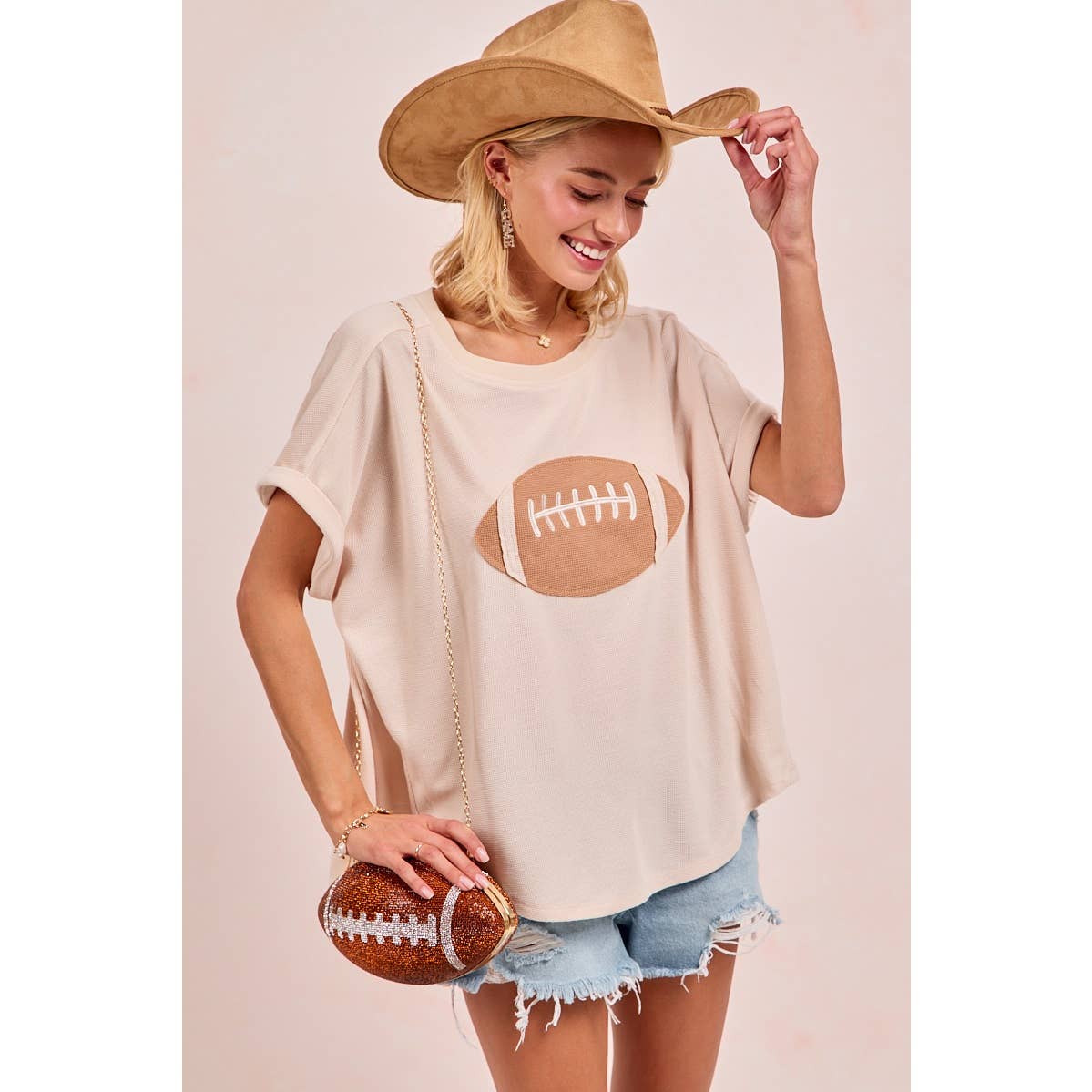 GAMEDAY FOOTBALL PATCHWORK WAFFLE SHORT TOP