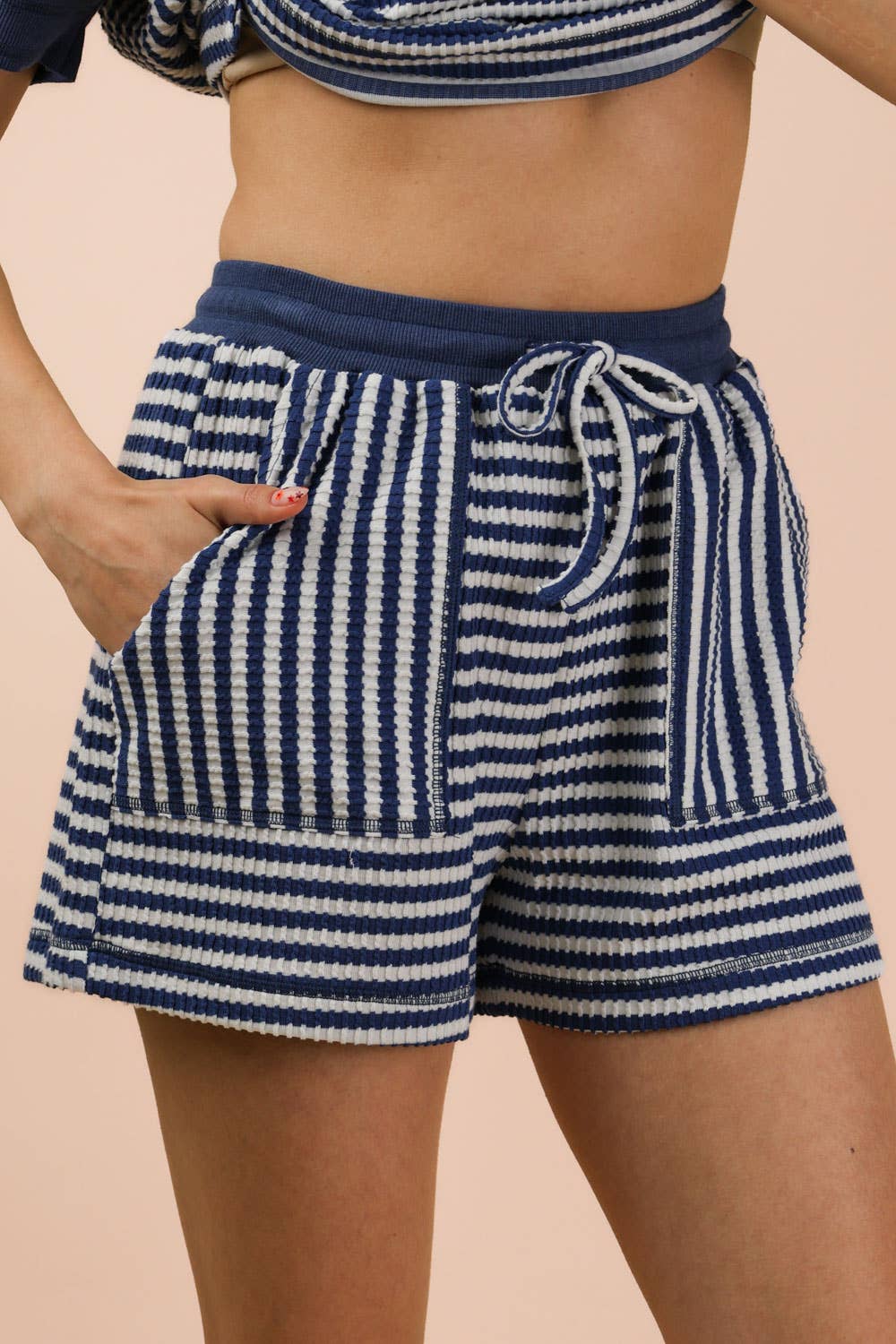 NT12480SET-Striped Comfy Knit Top & Shorts Set
