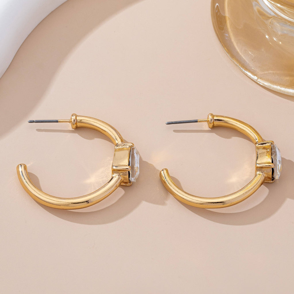 Solitaire Crystal Gold Hoop Earrings | 80E61640