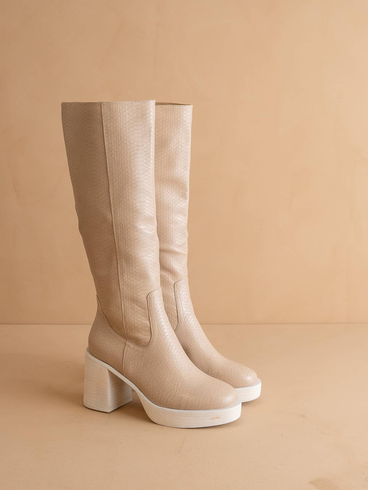 The Juniper Beige | Platform Knee-High Boots