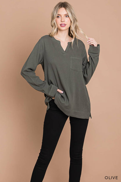 63165W - Fall/Winter Long Sleeve Cotton Gauze Top