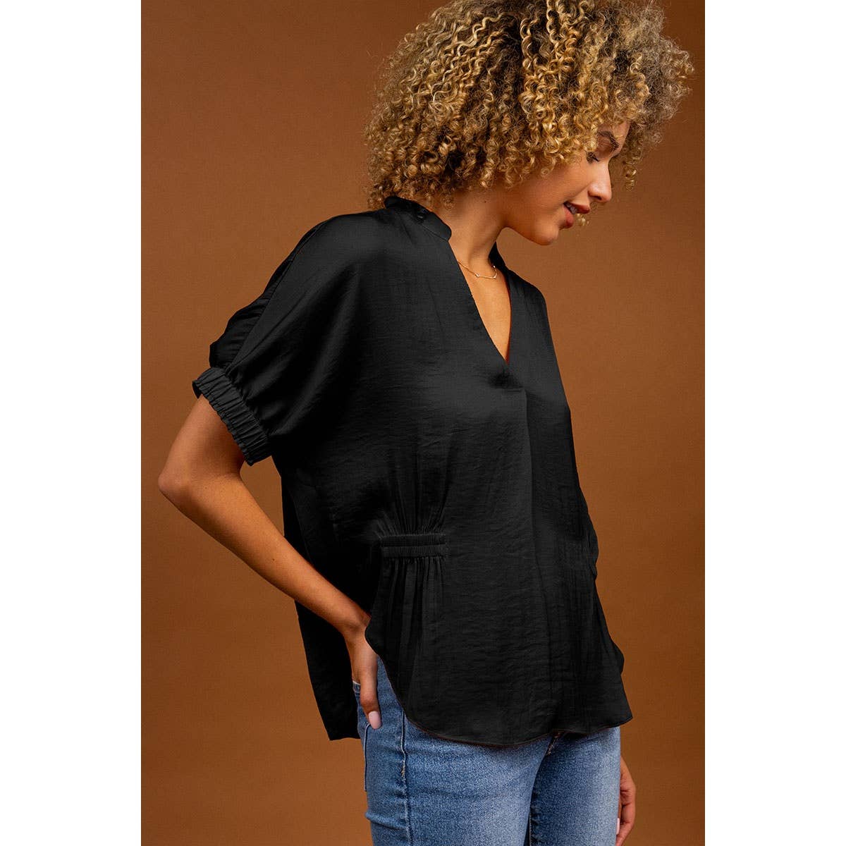 Oversized Boxy Blouse With Elastic Detail