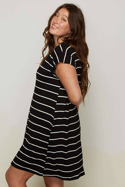 PLUS STRIPE V-NECK TEE DRESS