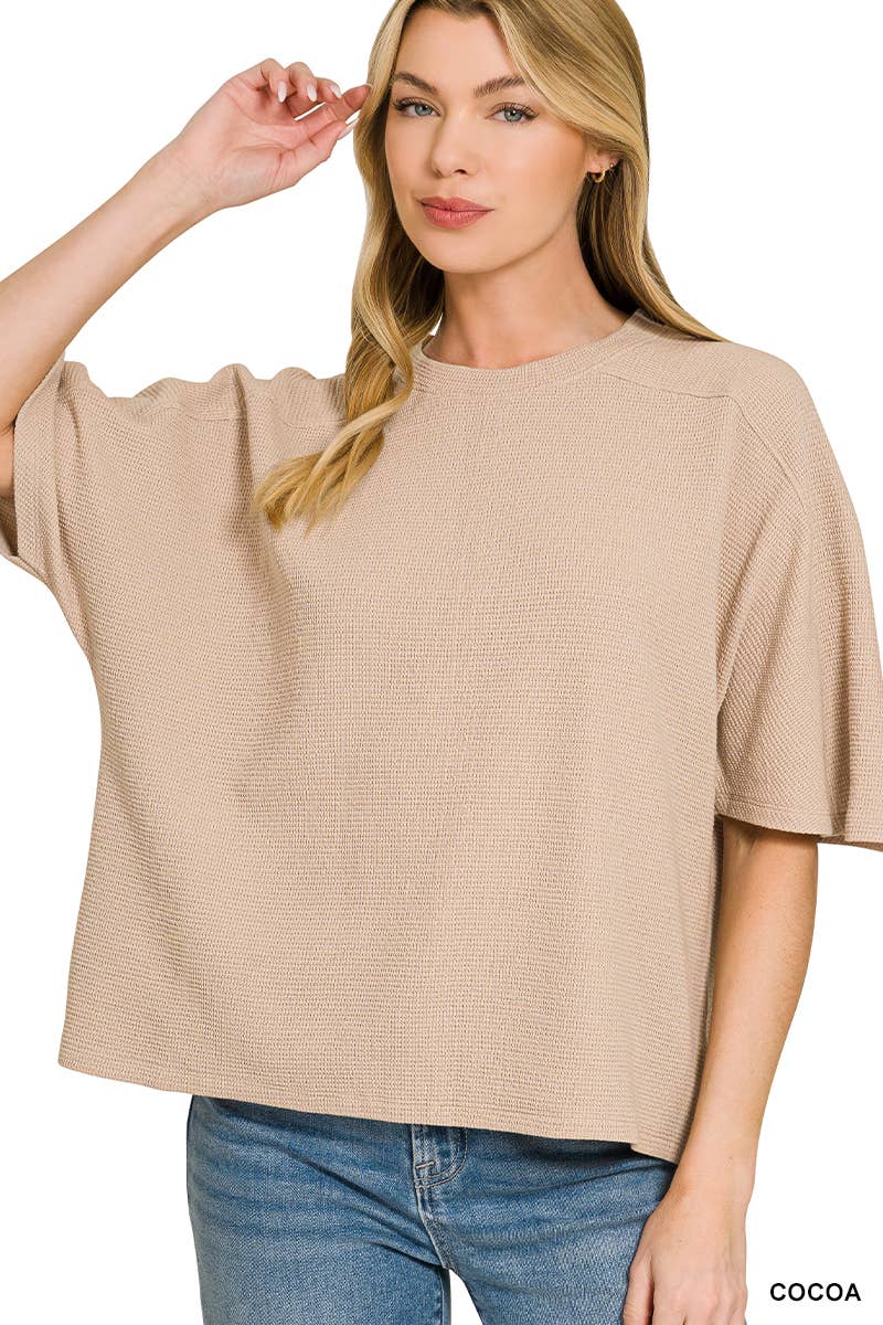 Double Knit 3/4 Sleeve Top w/ Exposed Seams - Zenana