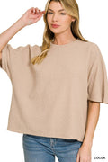 Double Knit 3/4 Sleeve Top w/ Exposed Seams - Zenana