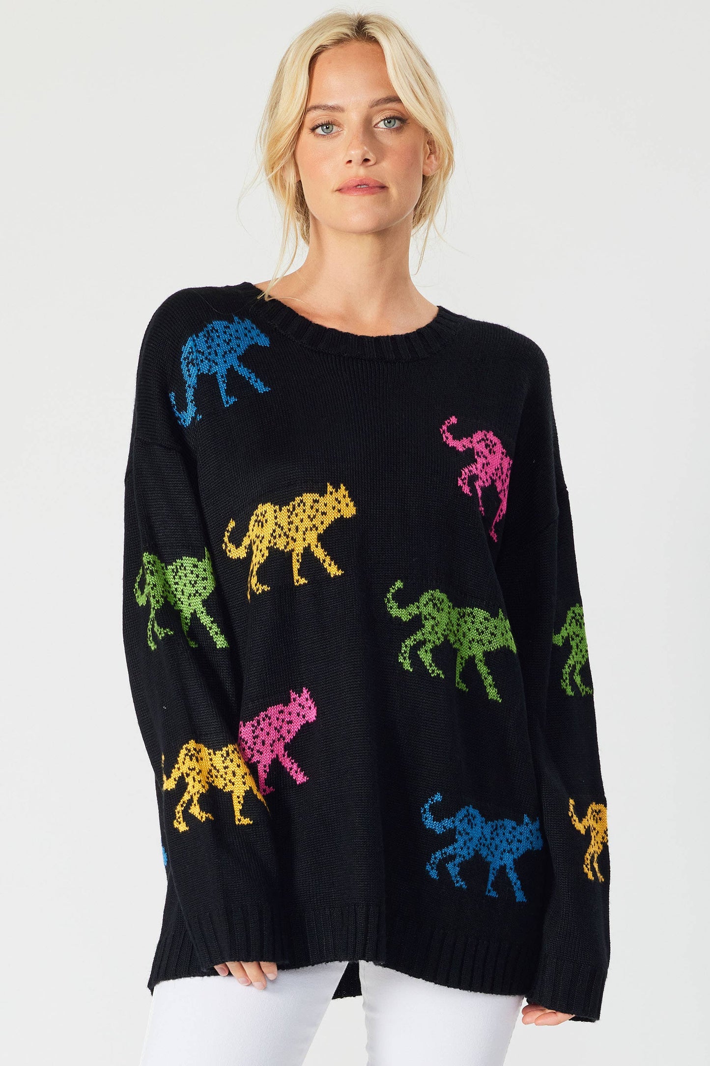 SW5067 - MULTI COLOR CHEETAH OVERSIZED PULLOVER SWEATER