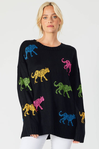 SW5067 - MULTI COLOR CHEETAH OVERSIZED PULLOVER SWEATER