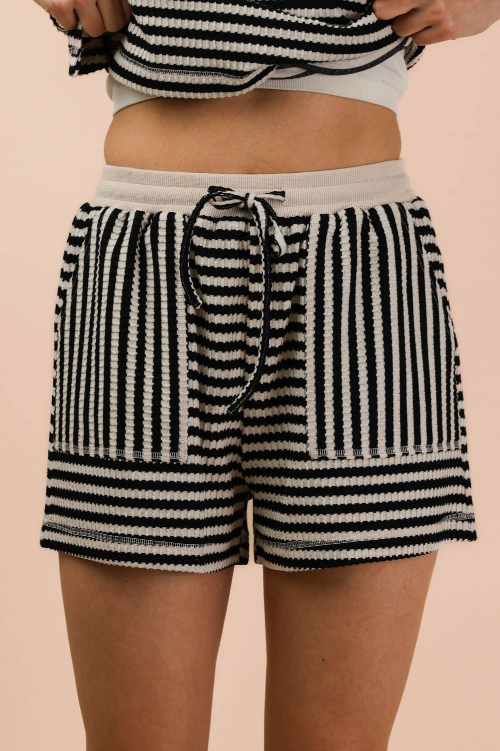 NT12480SET-Striped Comfy Knit Top & Shorts Set