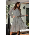 SAGE RUFFLED TIE NECK LONG SLEEVES MAXI DRESS D8205: SAGE / Contemporary / S