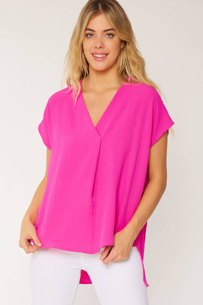 ST3611-PLUS - SOLID V NECK RELAXED FIT SHORT SLEEVE TOP