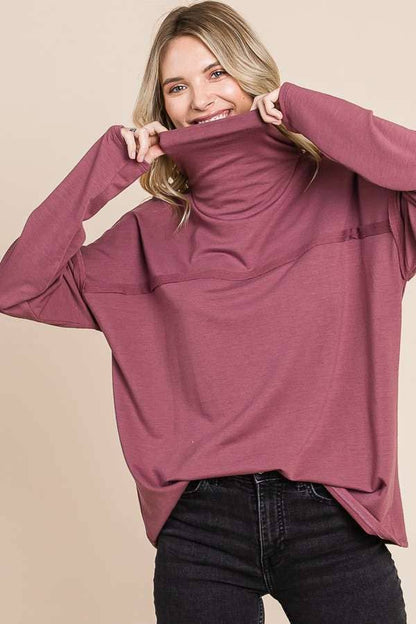 CFT1356L - DRAPE HIGH NECK LOOSE FIT LONG SLEEVE TOP
