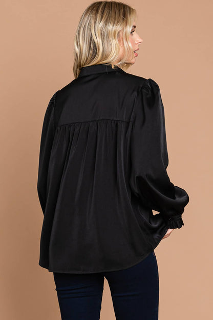 64669W-Soft Satin Button Down Front Shirts