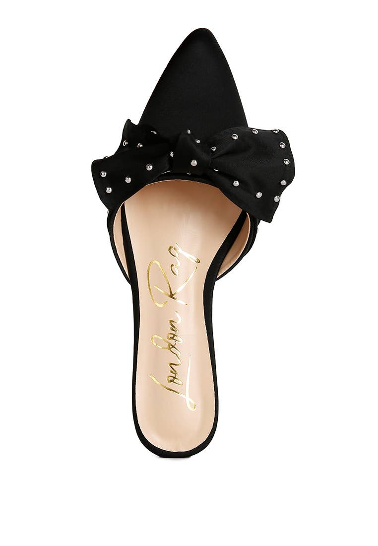 Makeover Studded Bow Flat Mules: BLACK / 7US