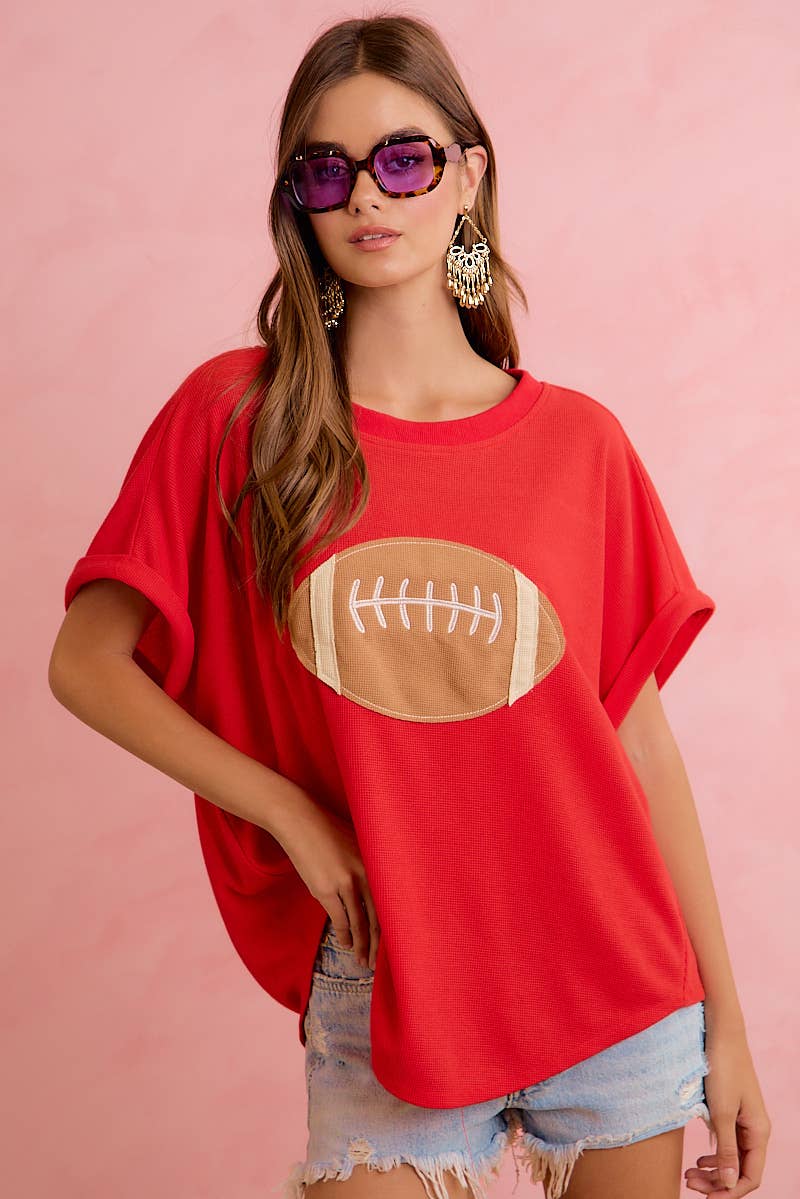 GAMEDAY FOOTBALL PATCHWORK WAFFLE SHORT TOP