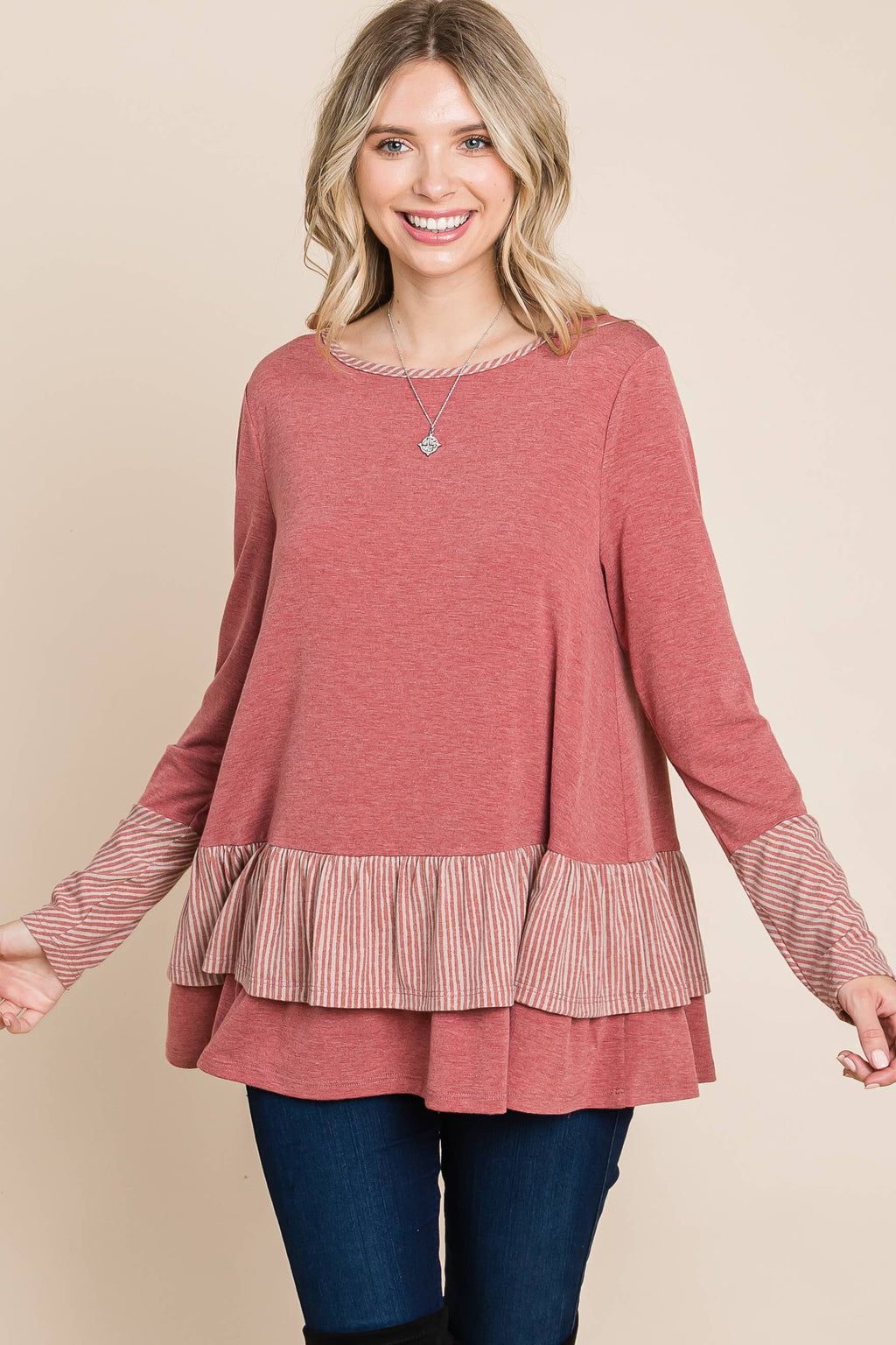 ETK-8635-PL Plus Size Tiered Babydoll Top