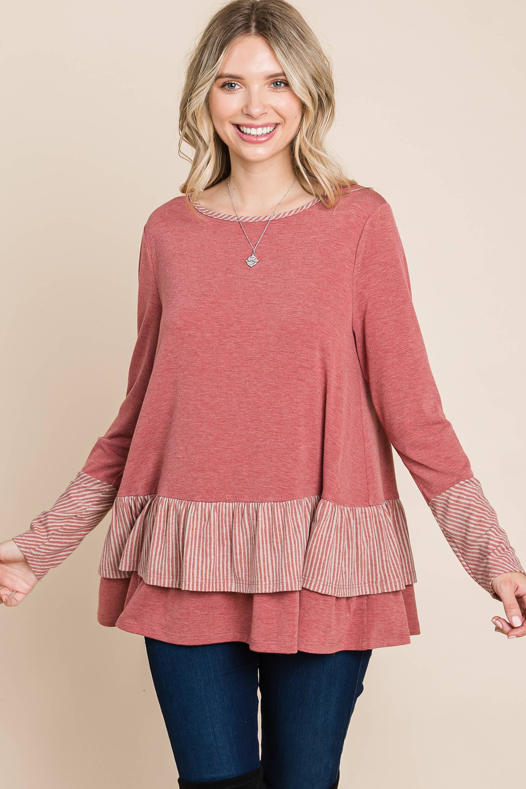 ETK-8635-PL Plus Size Tiered Babydoll Top