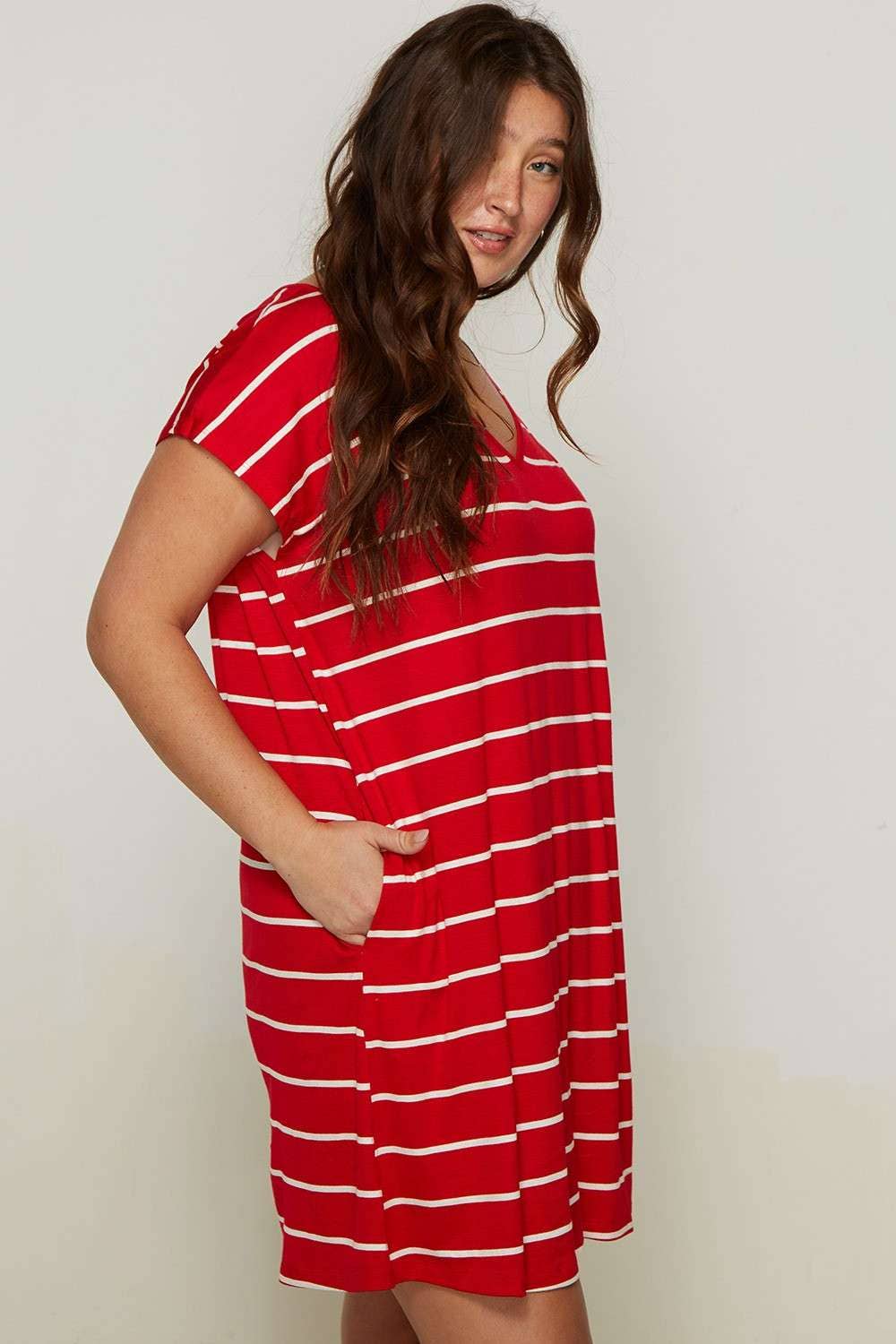 PLUS STRIPE V-NECK TEE DRESS