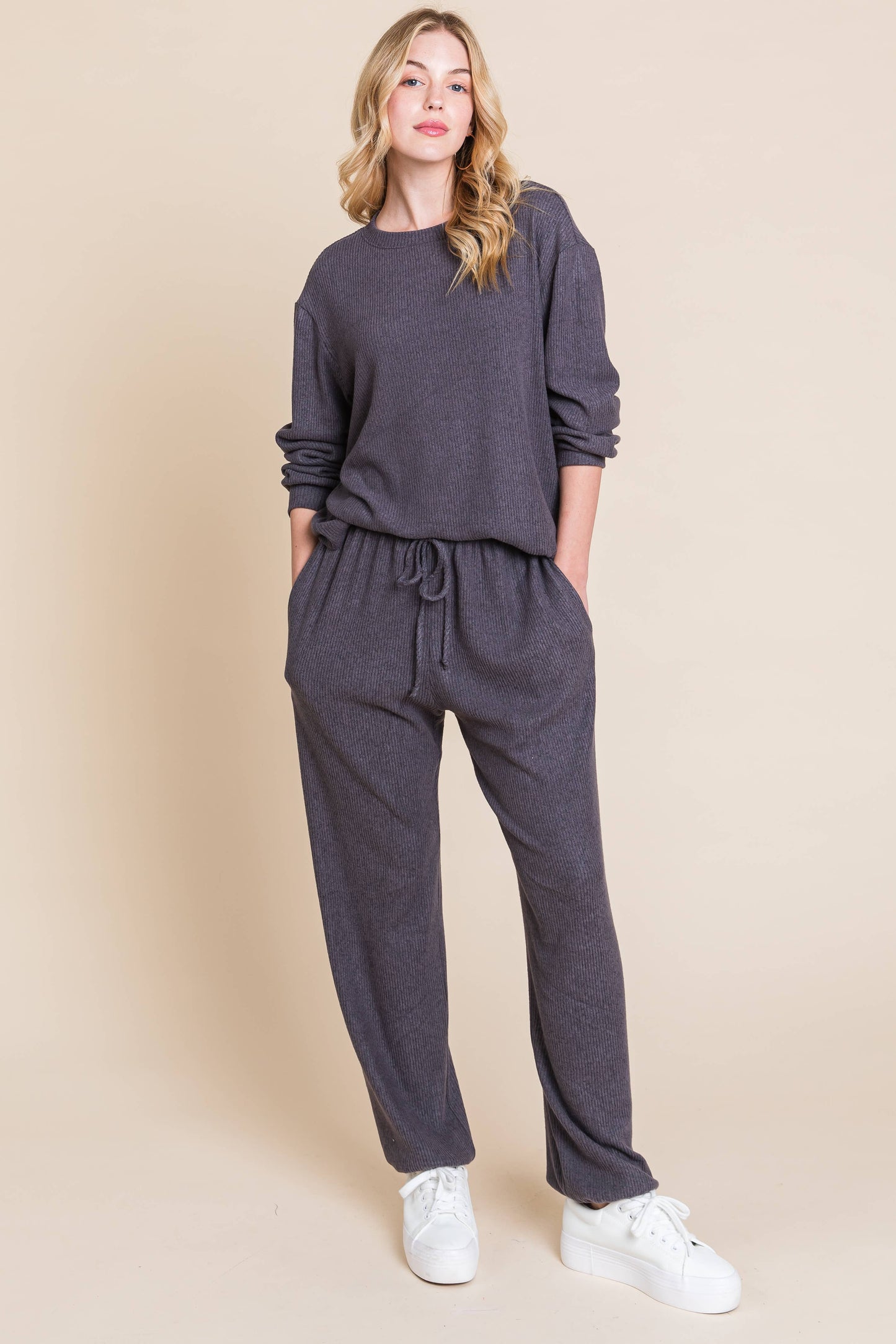 ETK-9334-PL Plus Size Rib. Hacci Brush Casual Loungewear Set