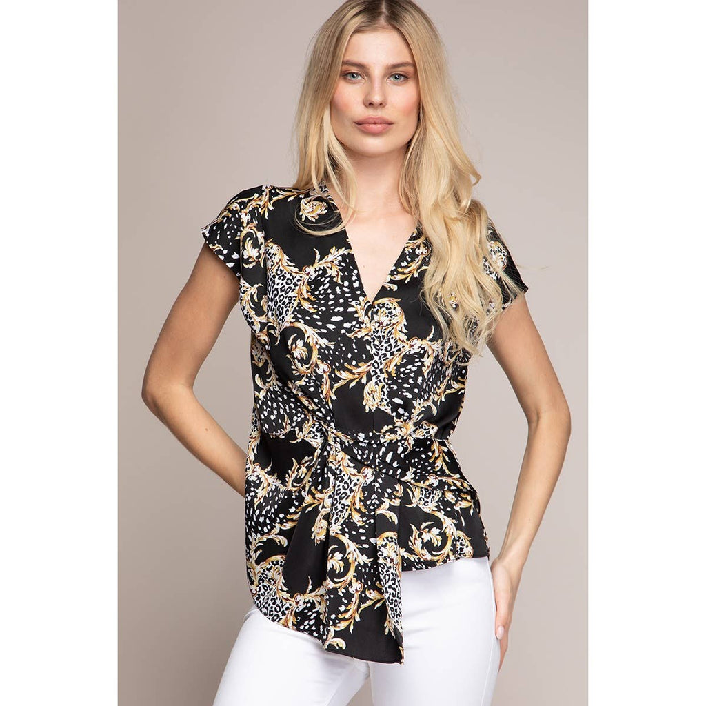 Twist Front Print Blouse