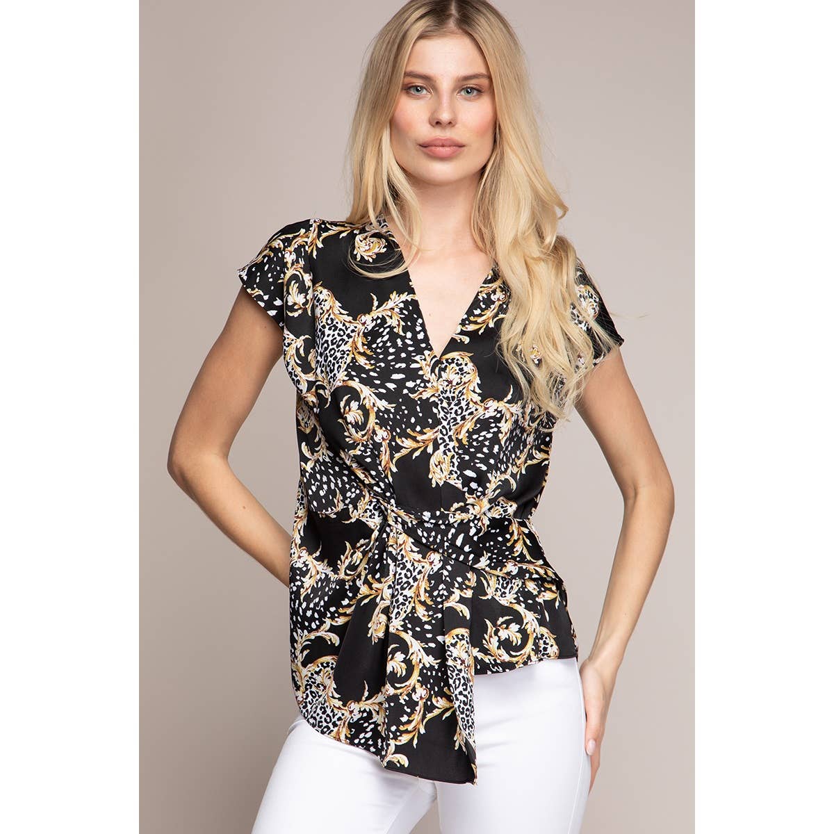 Twist Front Print Blouse