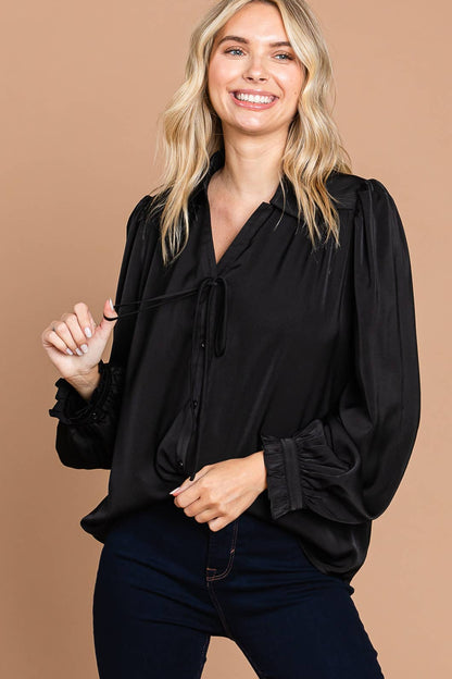 64669W-Soft Satin Button Down Front Shirts