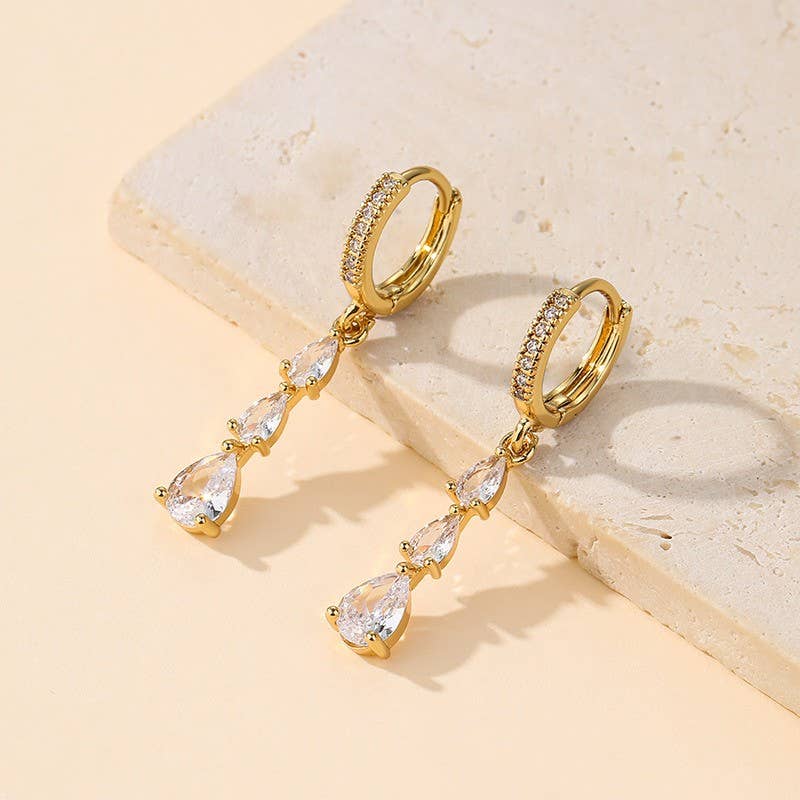 Triple Pear-Cut Crystal Drop Huggie Earrings | 40E517