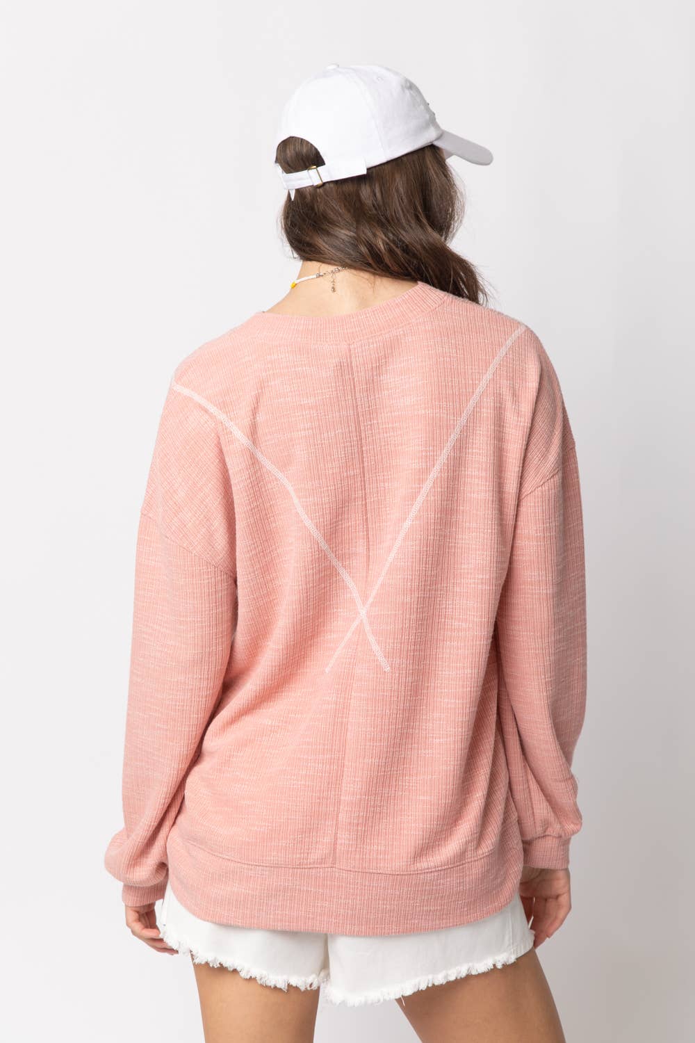 NT10897-Ribbed Knit V Stitch Top