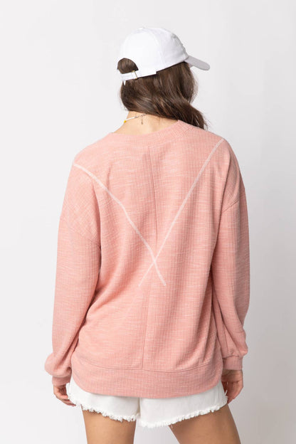 NT10897-Ribbed Knit V Stitch Top