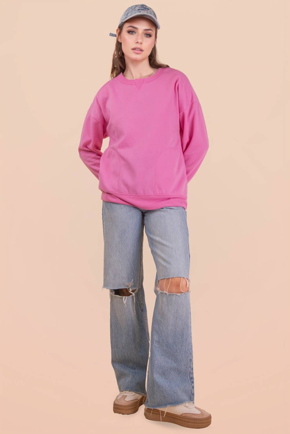NT12385-Oversized Casual Comfy Solid Knit Top