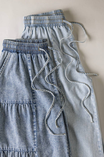 NP70989-Tiered Layers Mineral Washed Chambray Pants