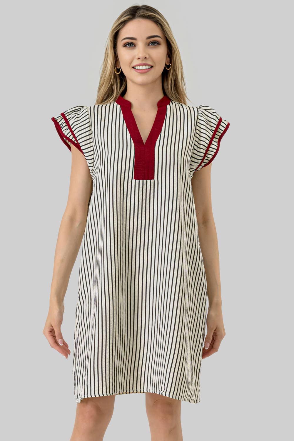 Mbd 9762 Blake Game Day Ruffle Stripe Dress Black/ Burgundy 