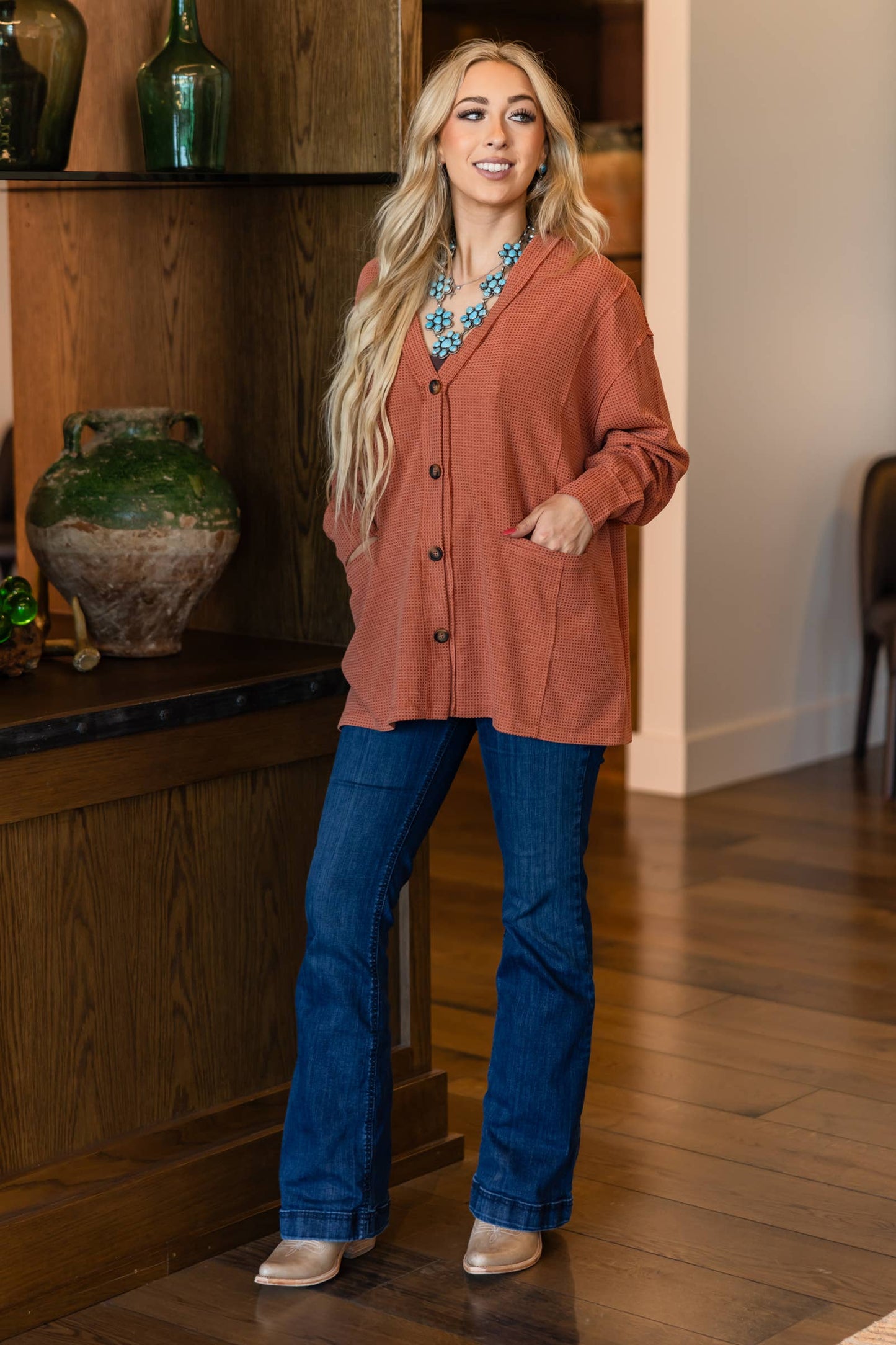 Two-Tone Charm Cardigan: Magenta / L