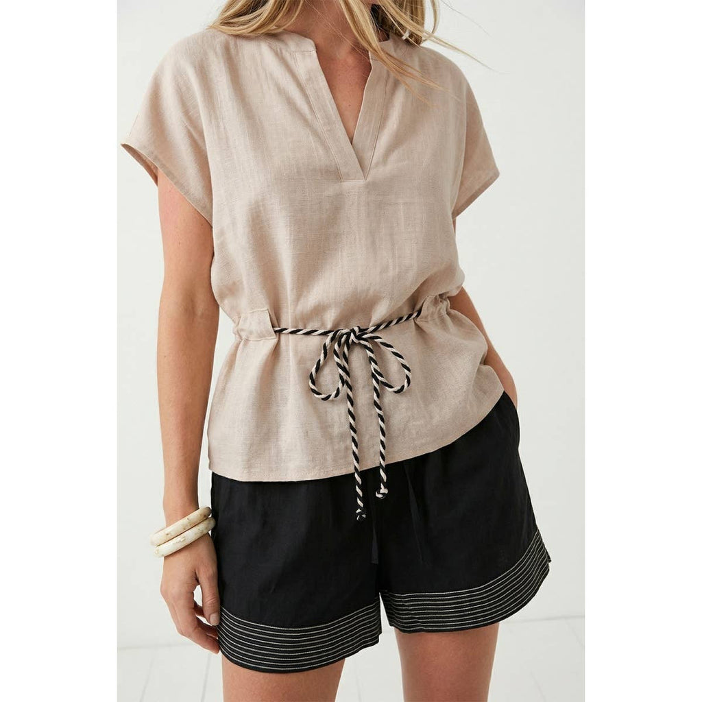 Linen Rope Tie Waist Blouse