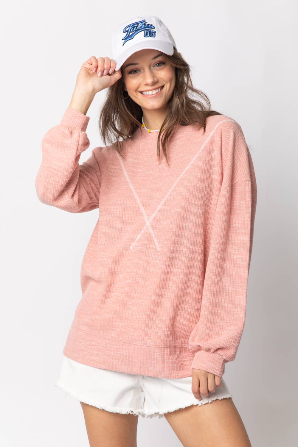 NT10897-Ribbed Knit V Stitch Top