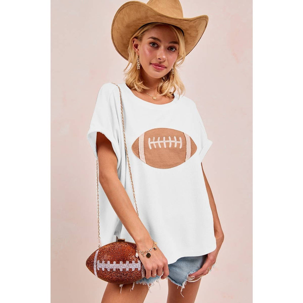 GAMEDAY FOOTBALL PATCHWORK WAFFLE SHORT TOP