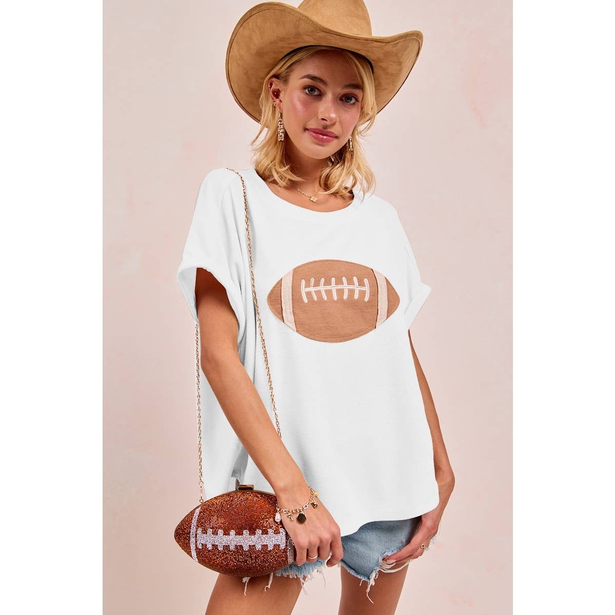 GAMEDAY FOOTBALL PATCHWORK WAFFLE SHORT TOP
