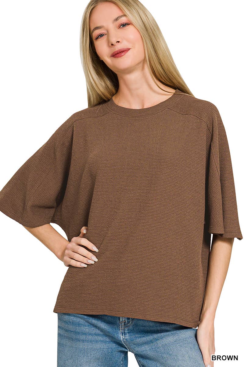 Double Knit 3/4 Sleeve Top w/ Exposed Seams - Zenana
