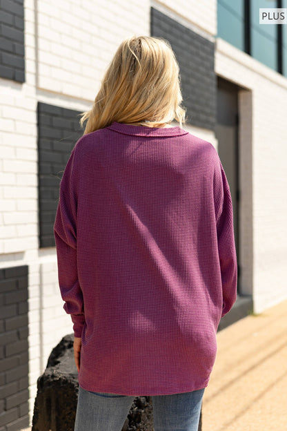 PLUS SIZE Two-Tone Charm Cardigan: Magenta / 2X