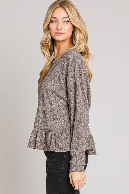 Long sleeve ruffle hem top