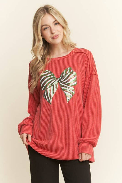 ET7746-19 LONG SLEEVE URBAN RIBBED TOP WITH RIBBON PATCH