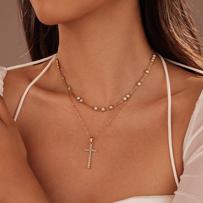 18K STAINLESS STEEL TARNISH FREE CROSS NECKLACE | 40NK9726