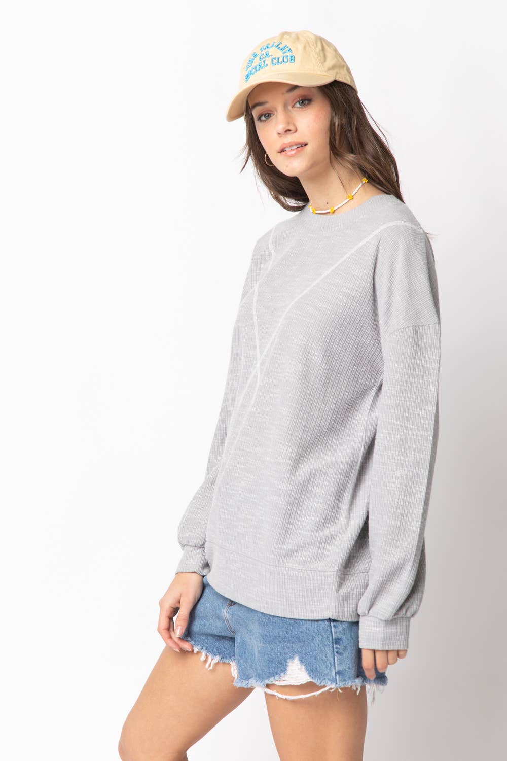 NT10897-Ribbed Knit V Stitch Top