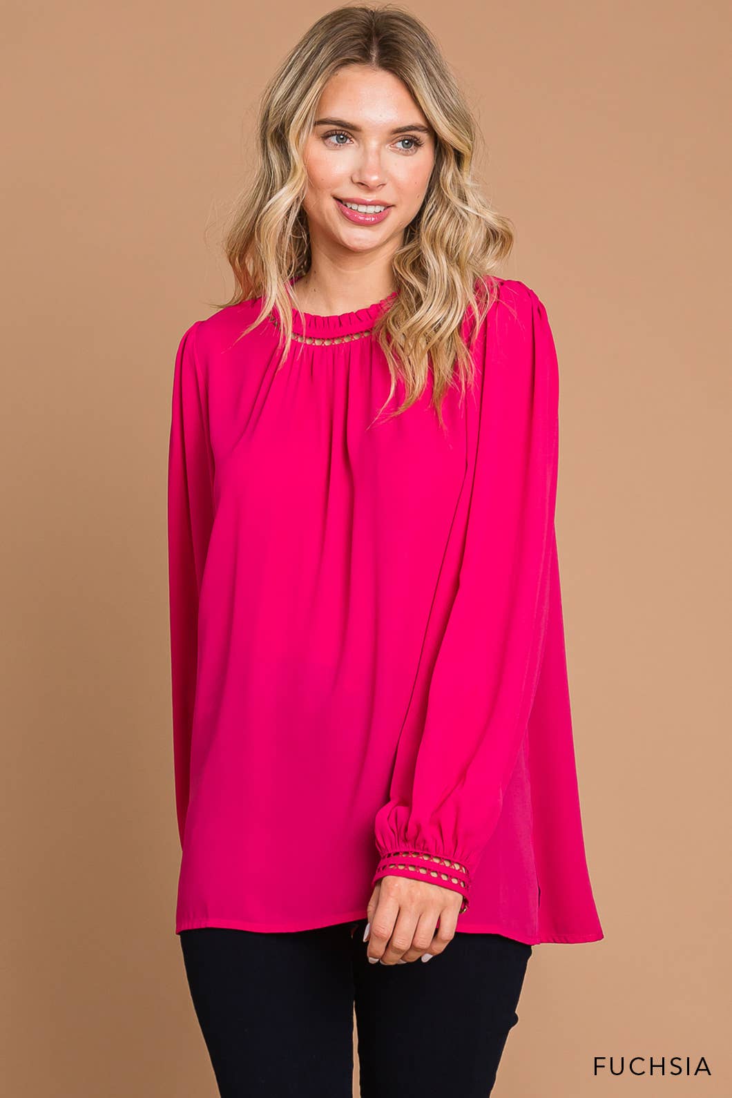 64556W-Women's Soft Ladder Trim Detailed Top