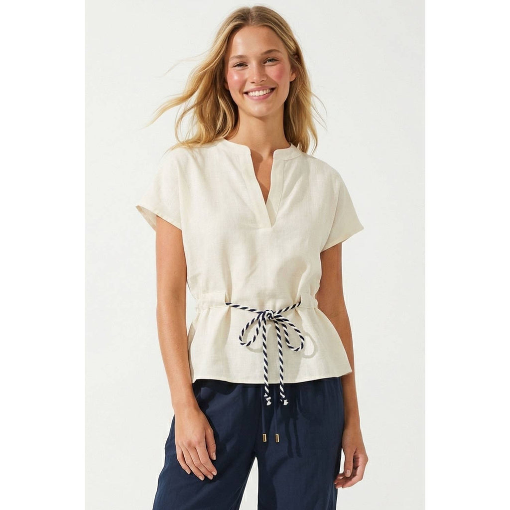 Linen Rope Tie Waist Blouse