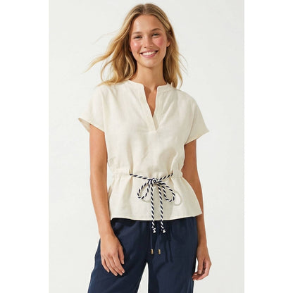 Linen Rope Tie Waist Blouse
